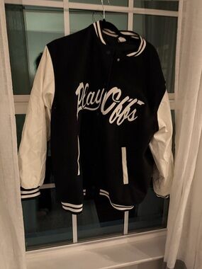 Bershka Black Varsity Jacket with White Stripe Collar